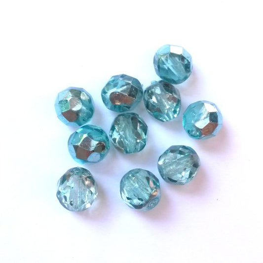 8mm Aqua Apollo Czech Fire Polished Glass Bead