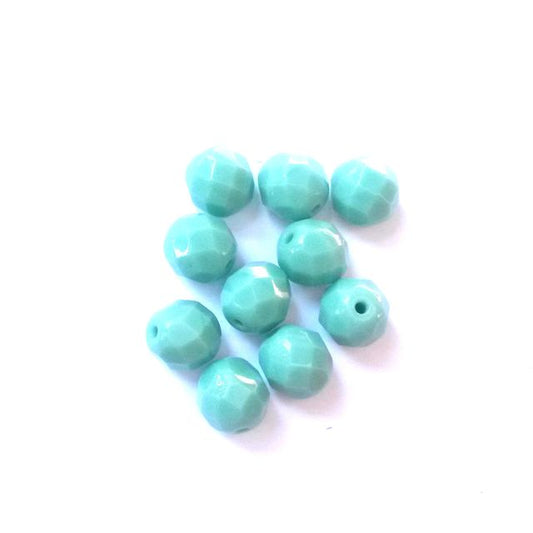 8mm Aqua Opaque Czech Fire Polished Glass Bead