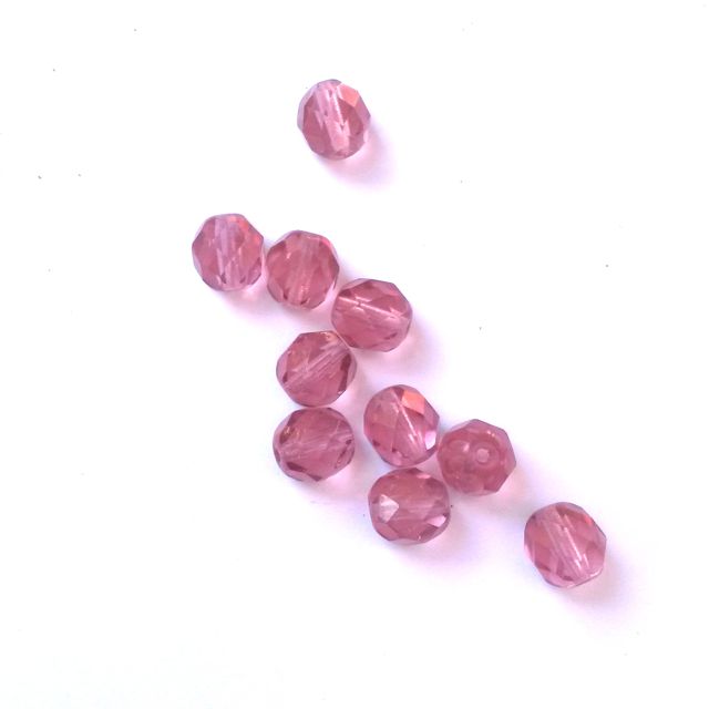 8mm Rose Transparent Czech Fire Polished Glass Bead