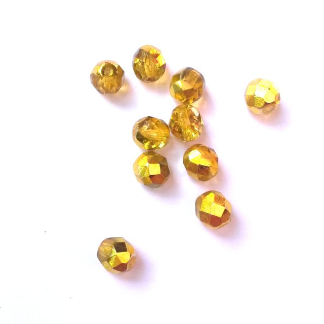 8mm Yellow Apollo Czech Fire Polished Glass Bead