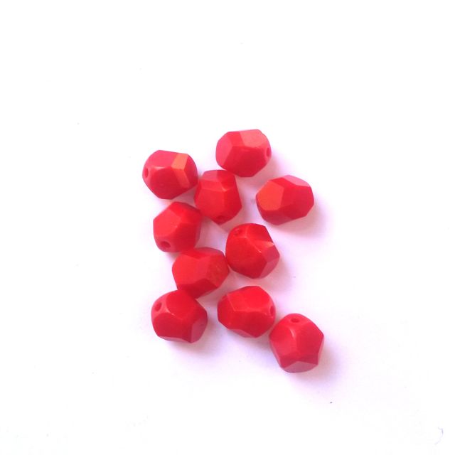 8mm Red Opaque Czech Firepolished Bead Contemporary Cut | Pack of 25