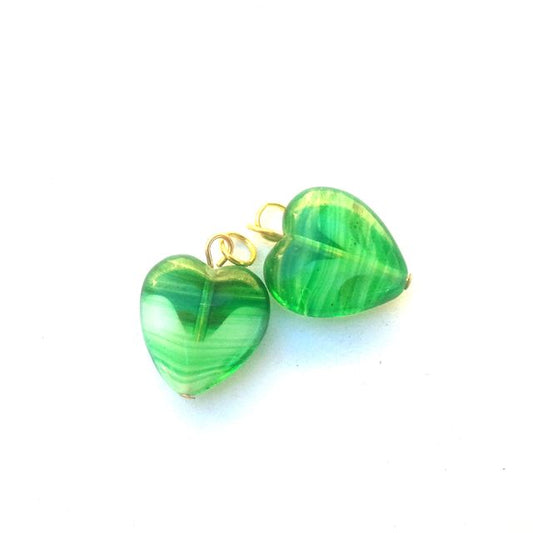Novelty Pendant Charm Heart Czech Glass Green Mix Gold