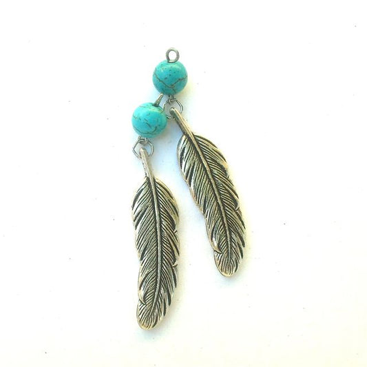 Boho Bead Link Feather Antique Silver Turquoise