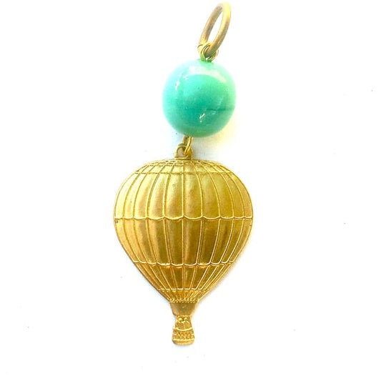 Novelty Charm Pendant Hot Air Balloon Brass Aqua