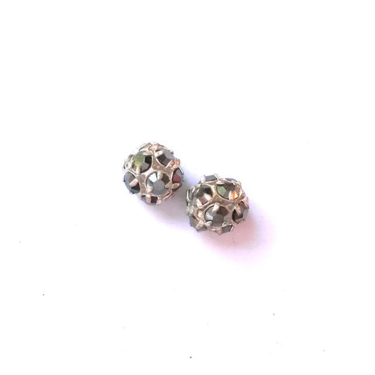 Rhinestone Ball 8mm Hematite Silver Czech Crystal