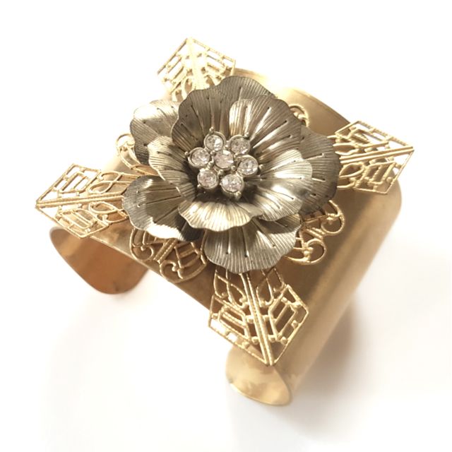 DIY Cuff Embellished Diamante Flower Brass