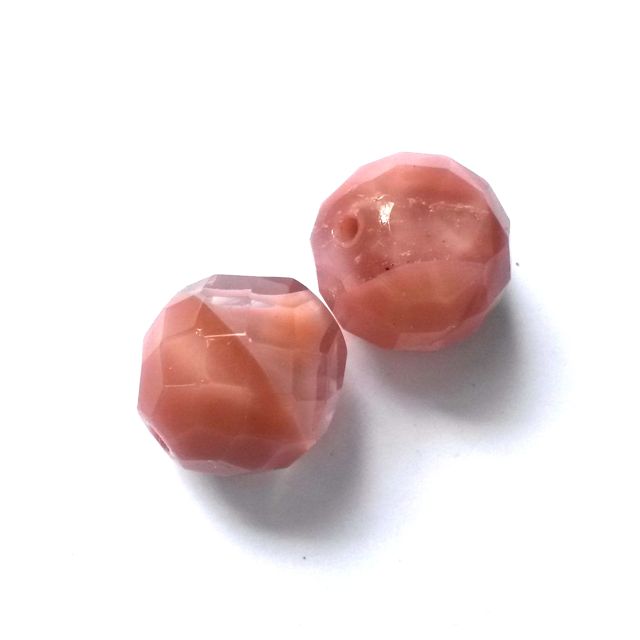 14mm Silk Pink Czech Fire Polished Bead