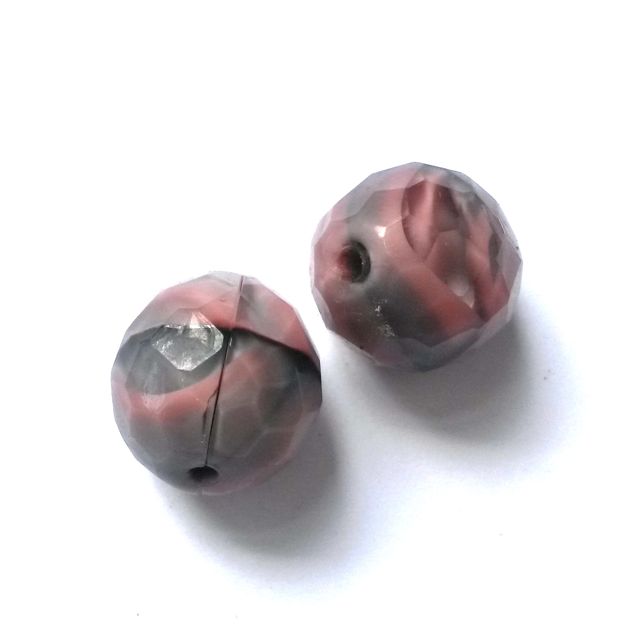 14mm Mixed Pink Grey Czech Fire Polished Bead