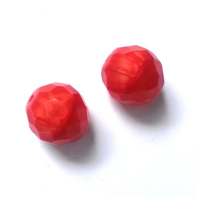14mm Silk Red Coral Czech Fire Polished Bead