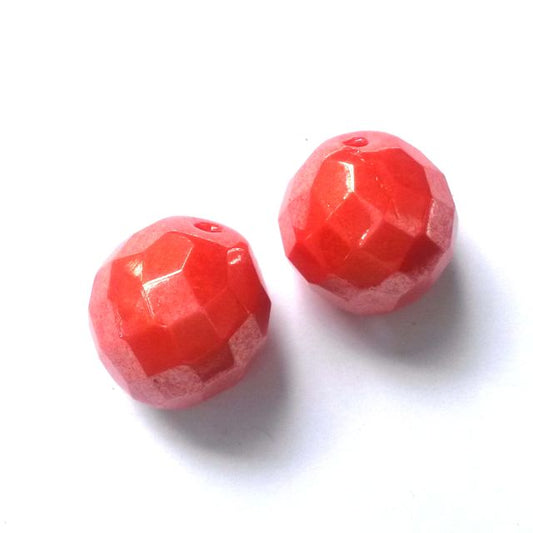 14mm Lustre Coral Czech Fire Polished Bead