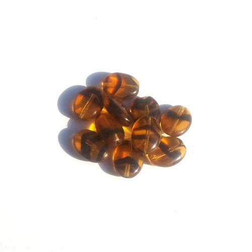 Flat Oval 12x9mm Topaz Animal Print Czech Glass Bead