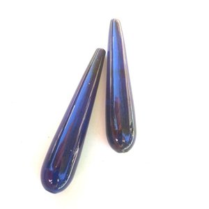 Handmade Glass Deco Tear Drop Bead Indigo 40x10mm