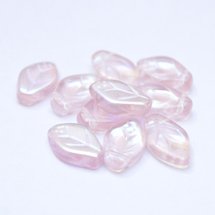 Pink Leaf 12x7mm AB Czech Glass Bead