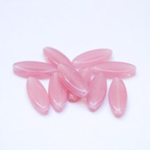 Pink Opalino Petal Pointed Oval Spindle 16x6mm Czech Glass Bead