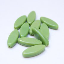 Green Opaque Petal Pointed Oval Spindle 16x6mm Czech Glass Bead