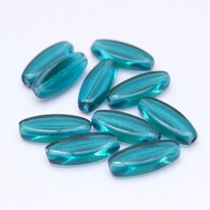 Teal Transparent Petal Pointed Oval Spindle 16x6mm Czech Glass Bead - Pack of 10