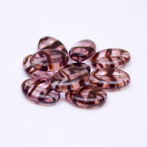 Flat Oval 16x11mm Pink Zebra Animal Print Czech Glass Bead