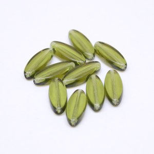 Olive Transparent Petal Pointed Oval Spindle 16x6mm Czech Glass Bead