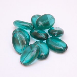 Flat Oval 19x13mm Teal Transparent Czech Glass Bead