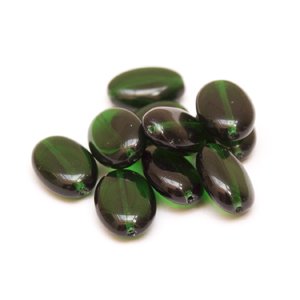 Flat Oval 19x13mm Emerald Green Transparent Czech Glass Bead