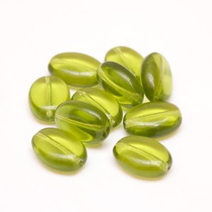 Flat Oval 15x11mm Olive Green Transparent Czech Glass Bead