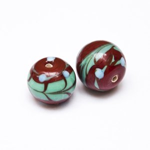 Indian Glass Bead Round 14mm Brown Multi