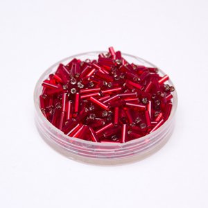 Czech Bugle Bead Red Dark Silver Lined 3' 6mm