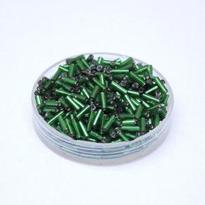 Bugle Bead Czech Glass Green Silver Lined 3' 6mm