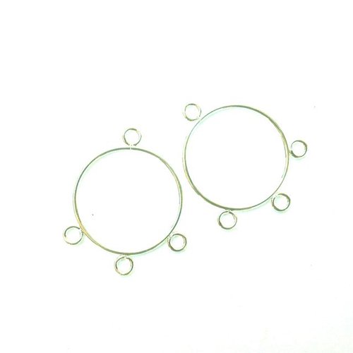 A pair of silver-plated round drop earrings with a chandelier frame design, displayed against a white background.
