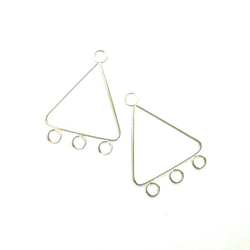 A pair of silver-plated triangle drop earrings with a chandelier frame design, displayed against a white background.