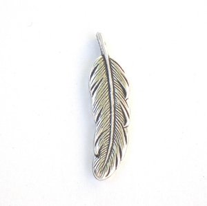 Metalised Plastic Bead Boho Feather Pendant Antique Silver 45mm