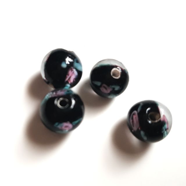 Handmade Czech Rose Glass Bead 8mm Black