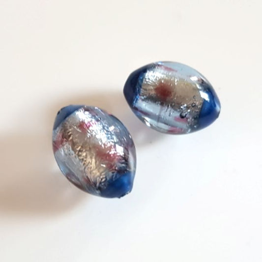 Handmade Japanese Glass Bead Lampwork Oval 16x10mm Blue
