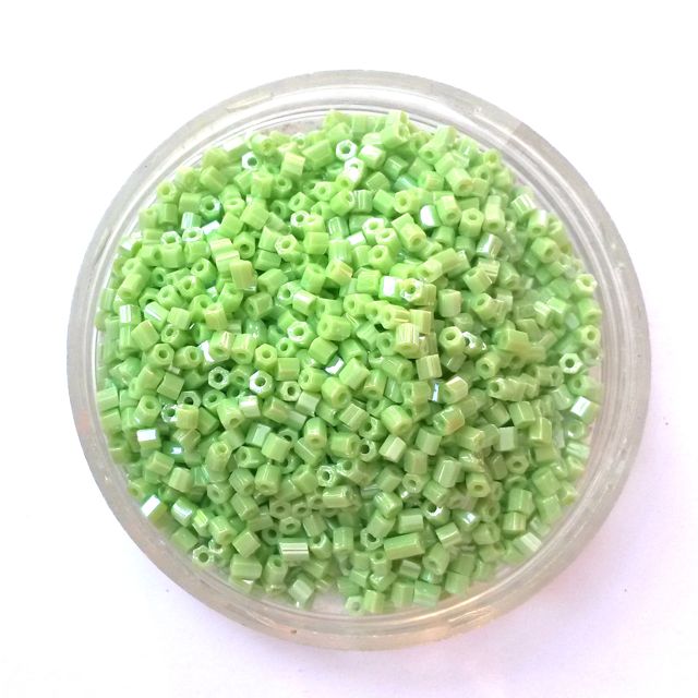 10 0 Green Lime Opaque Lustred Two Cut Hex Czech Seed Bead