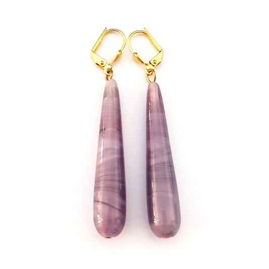 Handmade Glass Tear Drop Earrings Lilac