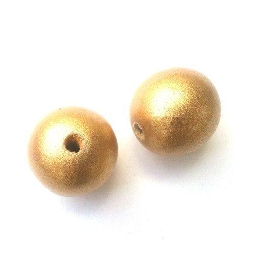 Wooden Bead Round 20mm Gold Metallic