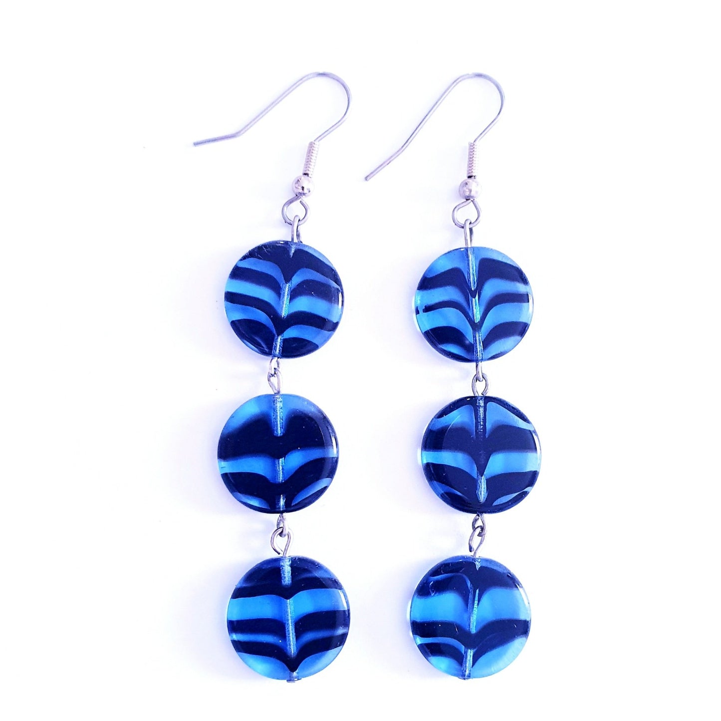 Czech Glass Earrings Animal Print Zebra Indigo