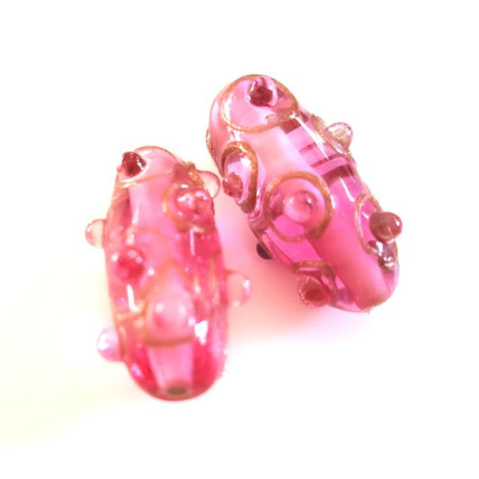 Handmade Czech Aventurine Glass Bead Caterpillar Pink 25x10mm