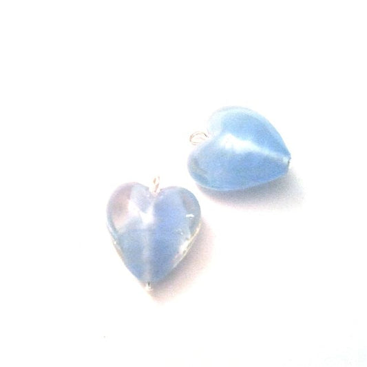 Novelty Pendant Charm Handmade Czech Opalino Glass Puffed Heart Blue