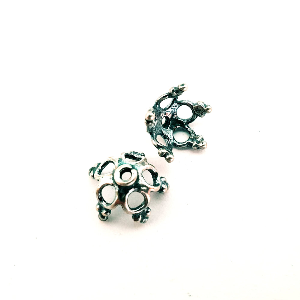 Bead Cup Dome Bali Dot Style 14mm Oxidised Sterling Silver