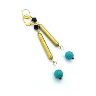 Boheme Brass Drop Earrings Turquoise and Crystal