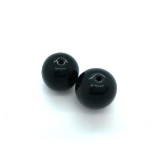 14mm Black Round Opaque Czech Glass Bead