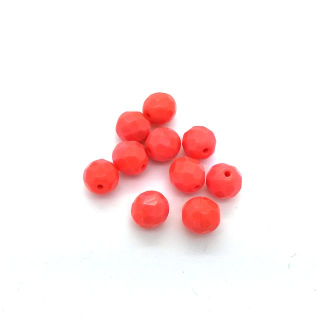 8mm Coral Opaque Czech Fire Polished Glass Bead