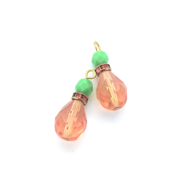 Pretty Vintage Style Crystal Drops Gold Peach Padparadscha Green