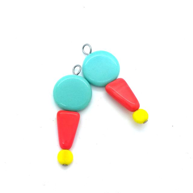 Colour Pop Pendant Charm Czech Glass Coral Aqua Yellow