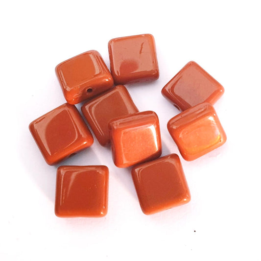 Square Tile 10x10mm Brown Opaque Czech Glass Bead