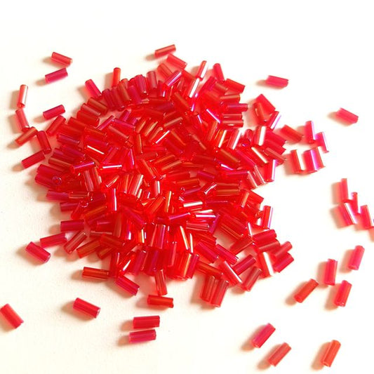 Bugle Bead Czech Glass Red AB 2' 4mm