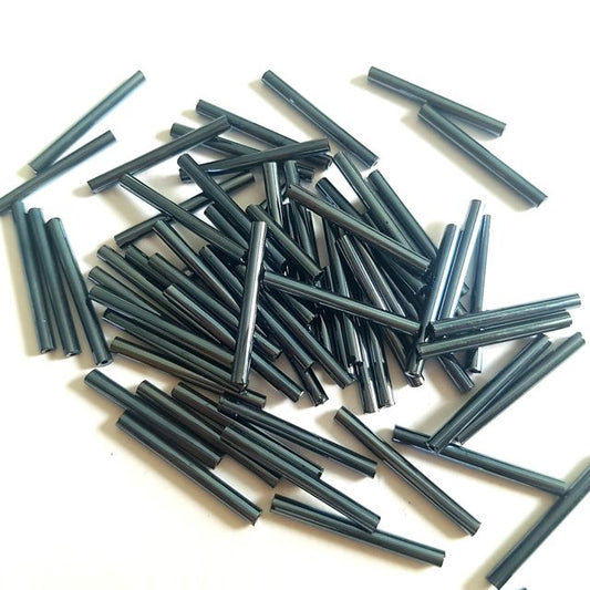 Bugle Bead Czech Glass Gunmetal Metallic 25mm