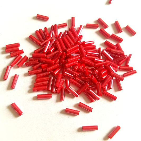 Bugle Bead Czech Glass Red Opaque Lustred  3' 6mm