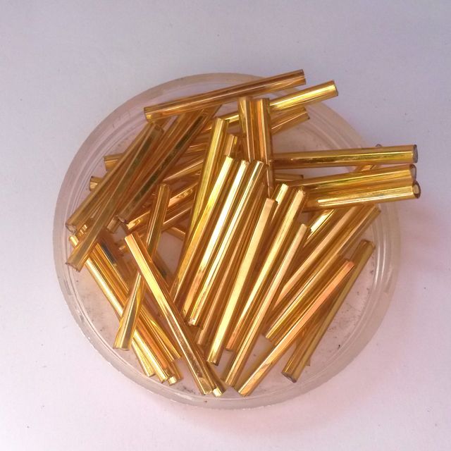 Bugle Bead Czech Glass Gold Silver Lined 25mm